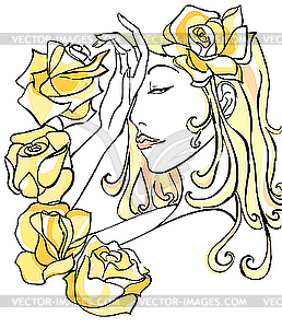 Beautiful woman with flowers - vector clip art