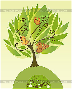 Tree with birds - vector image