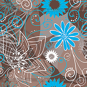 Brown-blue floral pattern - vector image