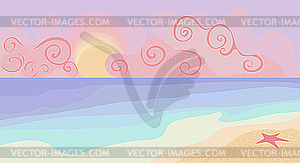 Beach and sunset with pastel colors - vector image