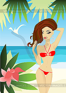 Сексуальная девушка на пляже - клипарт в векторном виде