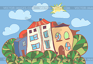 Little cartoon houses - vector image