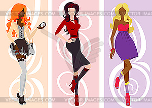 Silhouettes of cute fashion women - vector image