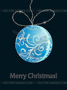 Christmas card with shiny blue ball - vector clip art