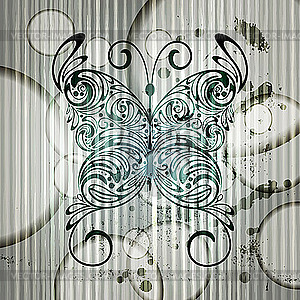  vintage butterfly on grungy background with stripes and c - vector clip art
