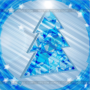 Blue christmas fir-tree with shiny stars - vector image