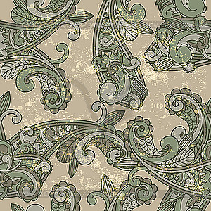 Seamless paisley pattern on grungy background - vector image