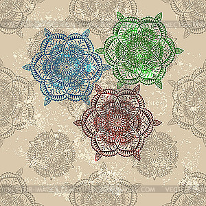 Three abstract flowers on seamless background - vector image