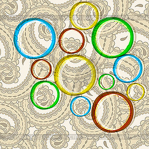 Bright circles on oriental paisley background - vector image