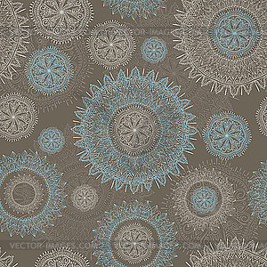 Seamless lacy pattern with snowflakes and flowers - vector clipart