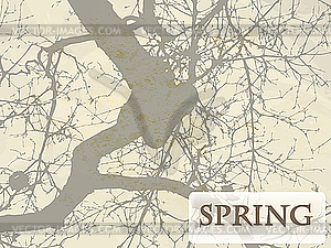 Spring background with tree and grunge texture - vector image