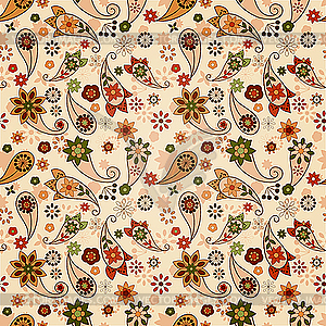 Seamless pattern with paisley elements and flowers - vector clip art