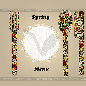 Template for menu with knife, fork, napkin and spoon - vector image