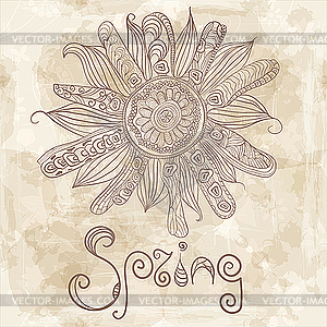 Spring flower and word spring - vector clip art