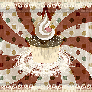 Vintage pattern with cupcake and retro background - vector image