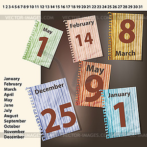 Листы календаря международных праздников даты - клипарт в векторном формате