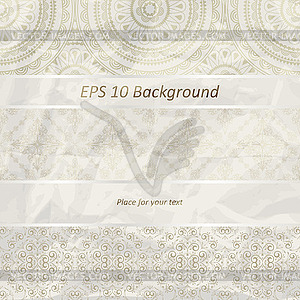 Seamless floral borders on crumpled golden foil paper t - vector image