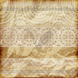 Seamless floral borders on crumpled golden foil paper t - vector image