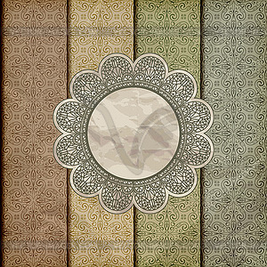 Seamless floral borders on crumpled golden foil paper t - vector clip art