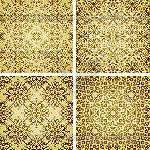 Seamless golden patterns, oriental style - stock vector clipart