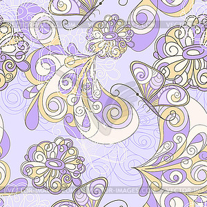 Бесшовные модели с бабочками и цветами - изображение в векторе