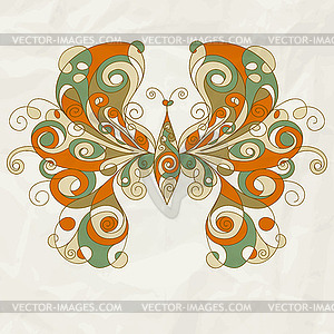 Stylized butterfly on crumpled paper texture - vector clip art