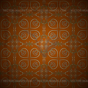 Seamless floral golden pattern on red grungy backgroun - vector image