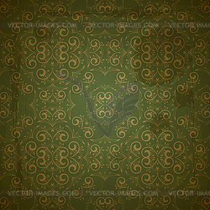 Seamless golden pattern on green grungy background wit - vector clip art