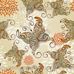 Seamless pattern with butterflies and abstra - vector clip art