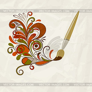 Concept cartoon brush painting floral design element o - vector clipart