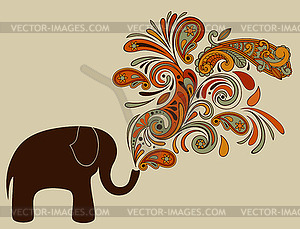 Elephant with Floral Pattern Coming of His Trunk - vector clip art