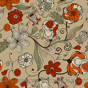 Seamless Pattern with Abstract Flowers - vector clip art