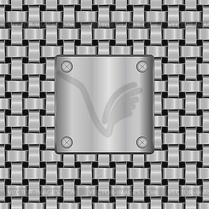 Metal plate on seamless metal grid texture - vector clipart