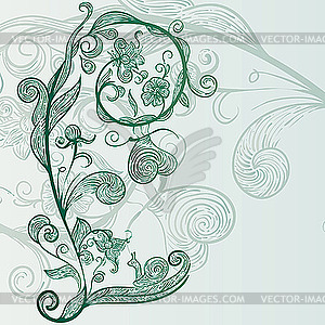 Flowers, snail, butterfly - vector image