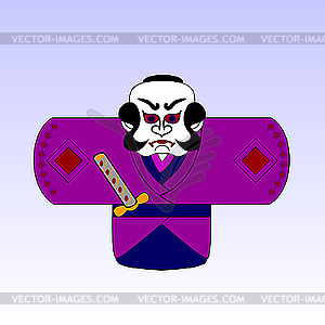 Japanese cartoon samurai with sword - vector image