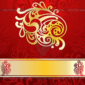 Vintage red pattern with golden ornament - vector image