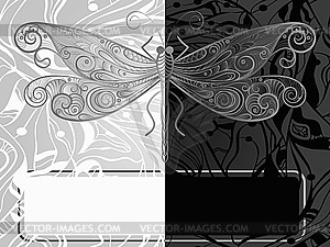 Monochrome card with dragonfly  - vector image