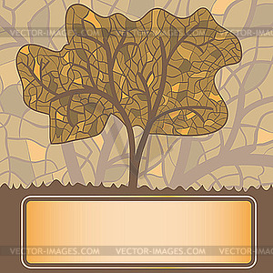 Stained glass stylized autumn tree with frame - vector clipart