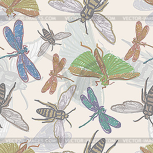 Seamless background with insects - vector clipart