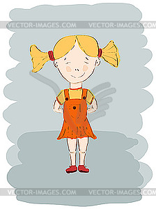 Little girl in orange dress - vector image