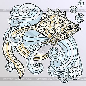 Fish on splash of water - vector image