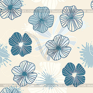 Seamless background with abstract flowers and blots - vector clip art