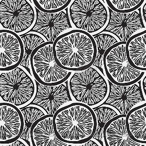 Seamless background with monochrome abstract lemon slices - vector clipart