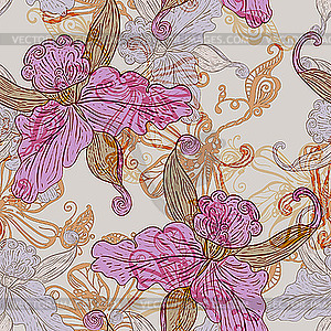 Vintage seamless pattern with flowers - vector clip art