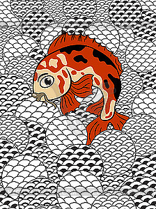Japanese style koi (carp fish) in stylized waves - vector image