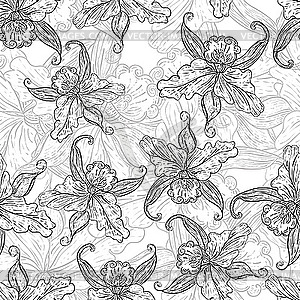 Seamless monochrome background with lilies - vector image
