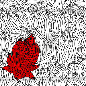 Bright red abstract flower on seamless monochrome background - vector image