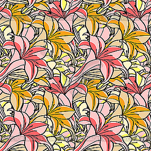 Seamless spring background with lily flowers - vector clip art