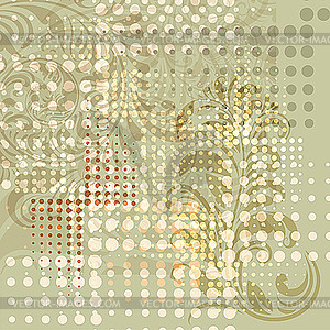 Grunge background with floral elements and dots - vector clipart