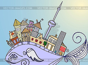 Concept town on whale - vector image